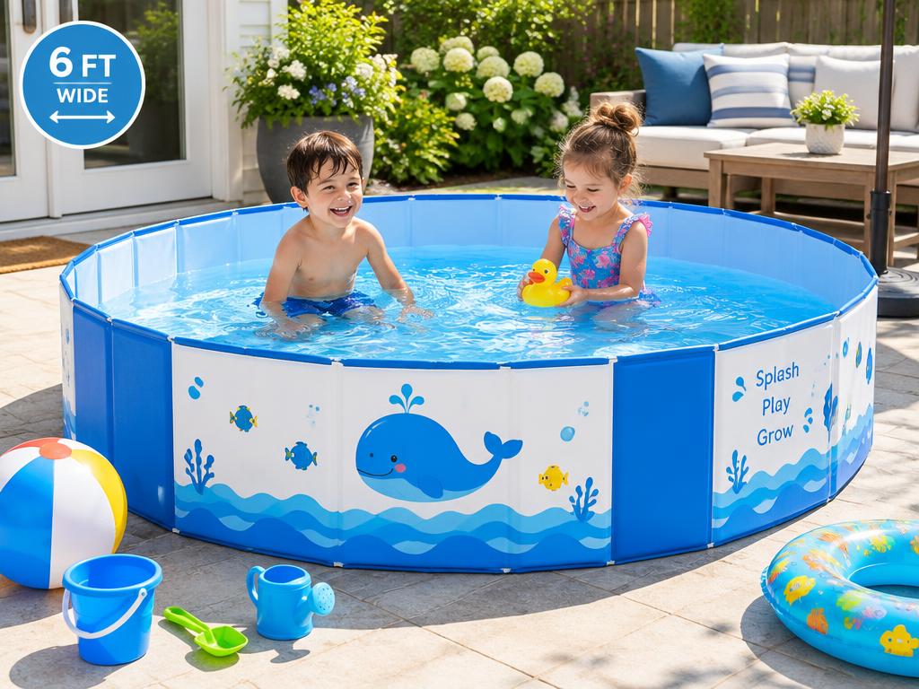 Kids Splash Pool 6ft on a sunny patio with children playing