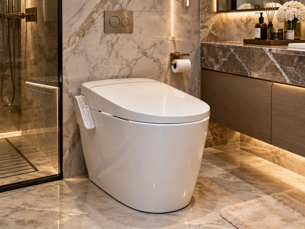 Smart Heated Water Closet in an elegant marble bathroom